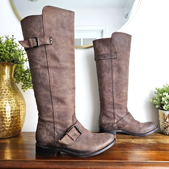 DV By Dolce Vita Brown Leather Equestrian Riding Knee High Rustic Tall Boots 8.5 - Picture 1 of 16